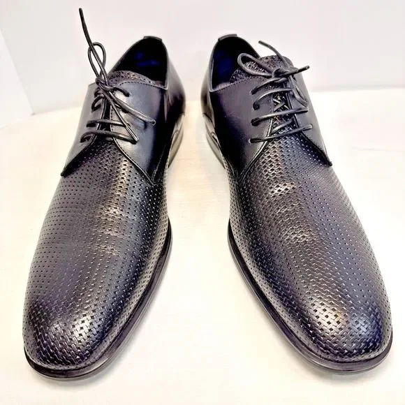 AQUATALIA MEN'S AARON WOVEN/SMOOTH BLACK LEATHER DRESS OXFORDS SZ